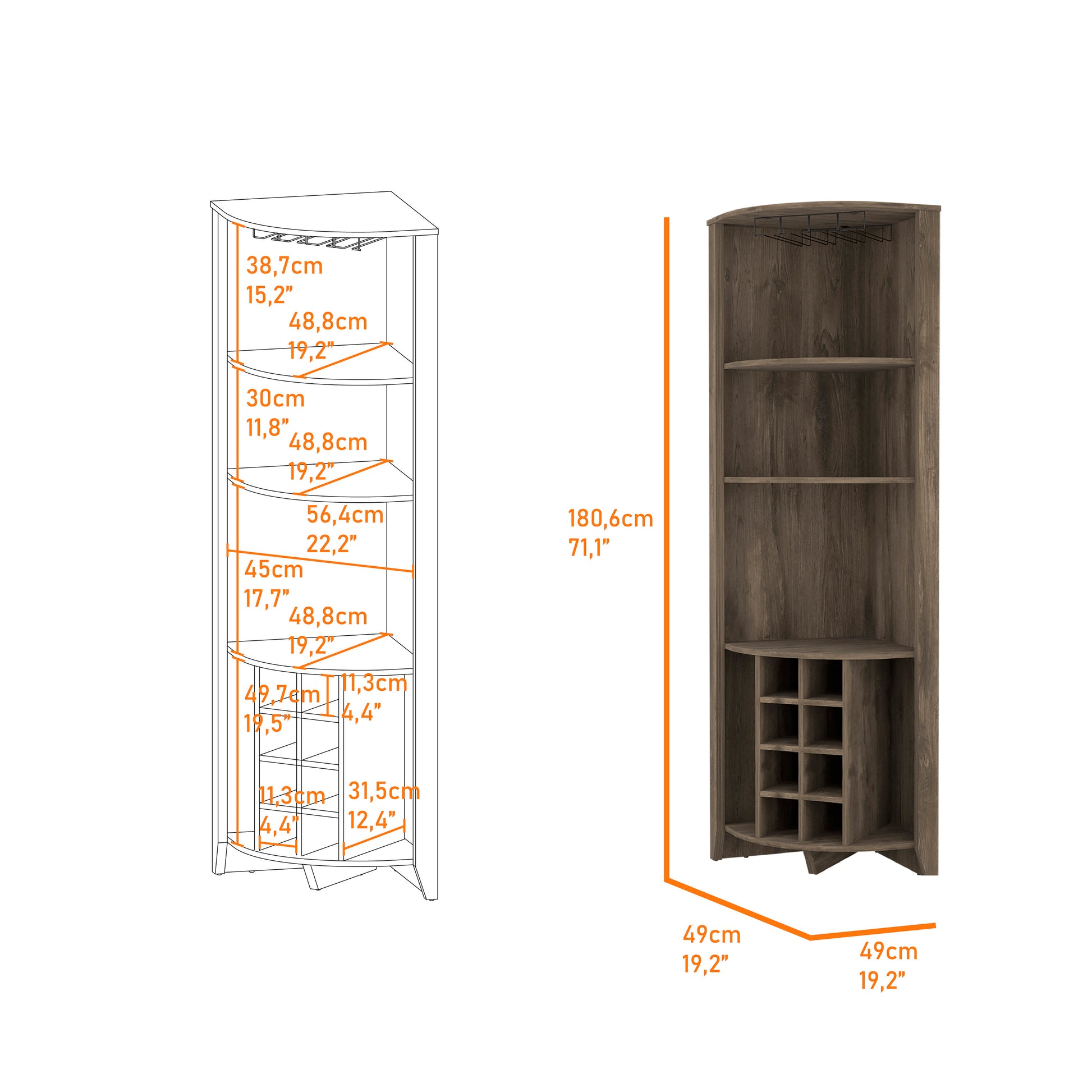 Morgana 8 Bottle 5 Shelf Corner Bar Cabinet Dark Brown Dark Brown Particle Board