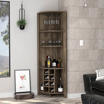 Morgana 8 Bottle 5 Shelf Corner Bar Cabinet Dark Brown Dark Brown Particle Board