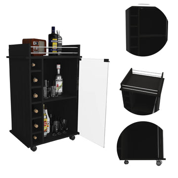 Savannah 6 Bottle 3 Shelf Bar Cart Black Wengue Black Particle Board