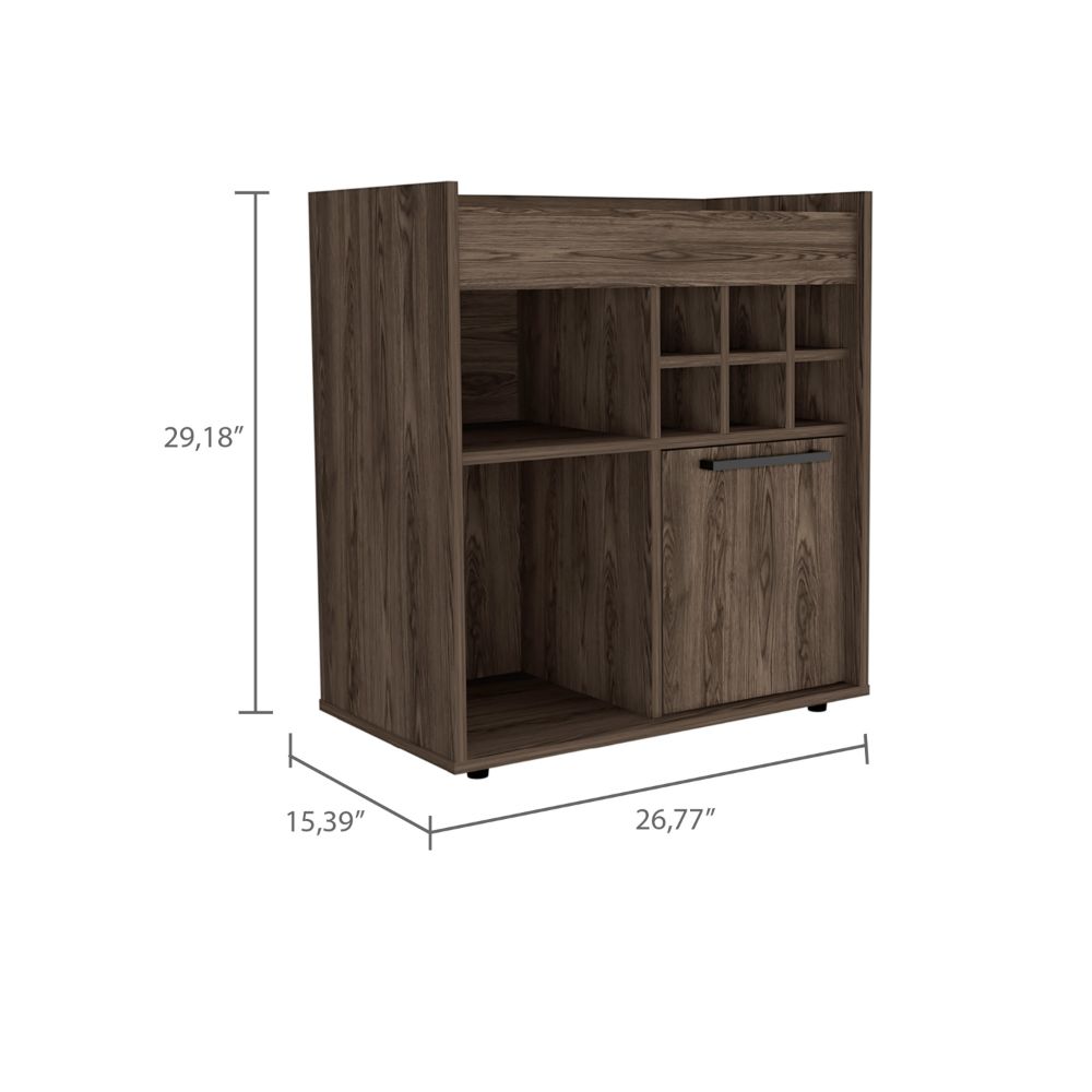 Dark Walnut 6 Bottle 2 Shelf Bar Cabinet Brown Particle Board