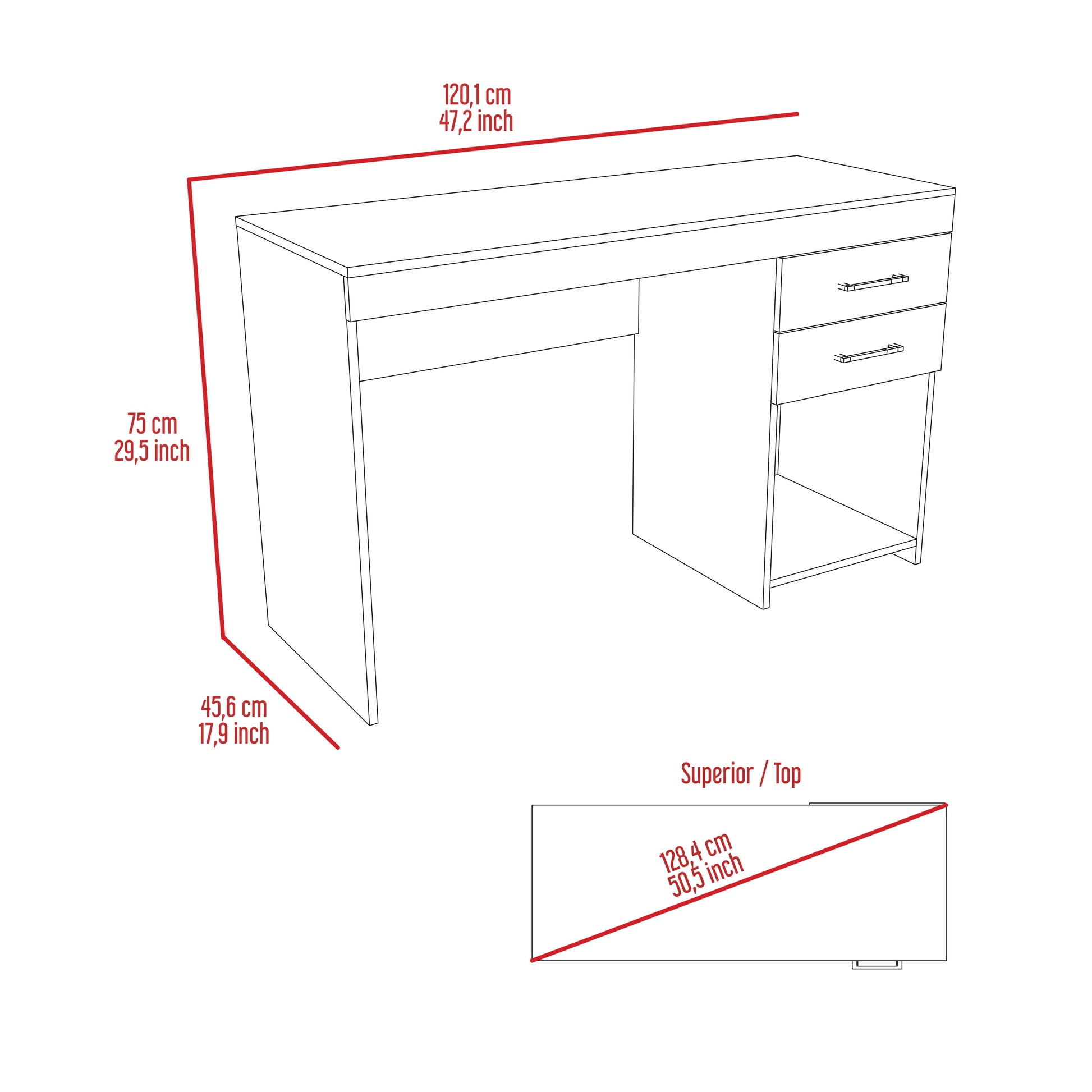 Berkeley 1 Shelf 2 Drawer Computer Desk Light Grey Light Gray Particle Board