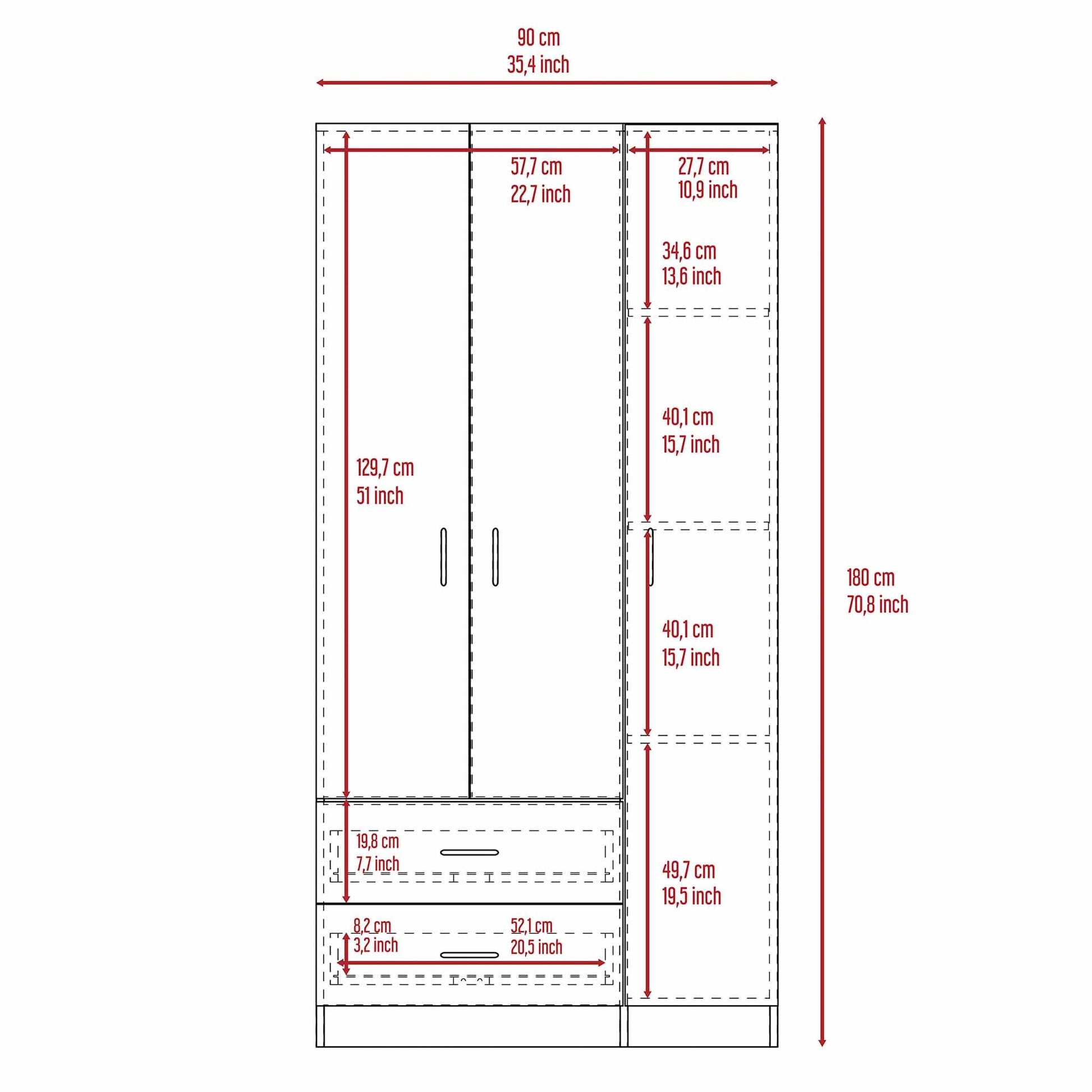 Rowaton 2 Drawer 3 Door Armoire White White Particle Board