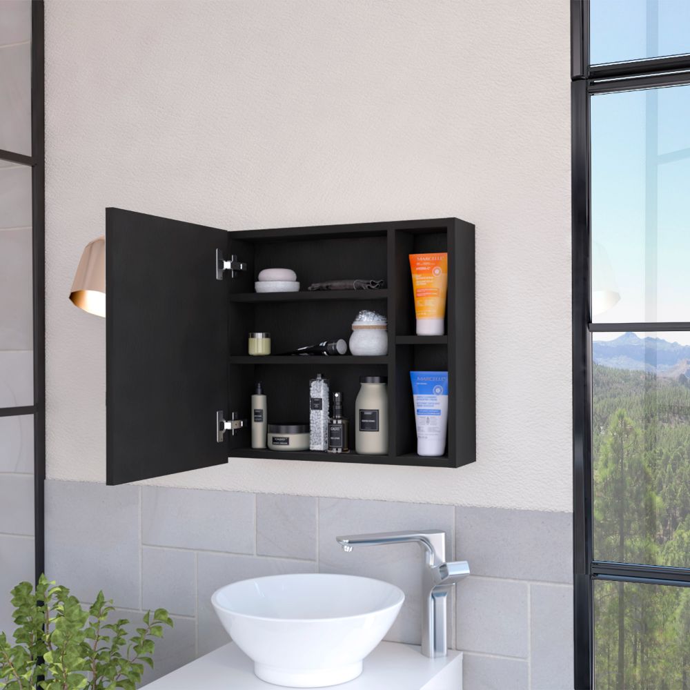 Myrick 2 Shelf Medicine Cabinet With Mirror Black Wengue Black Particle Board