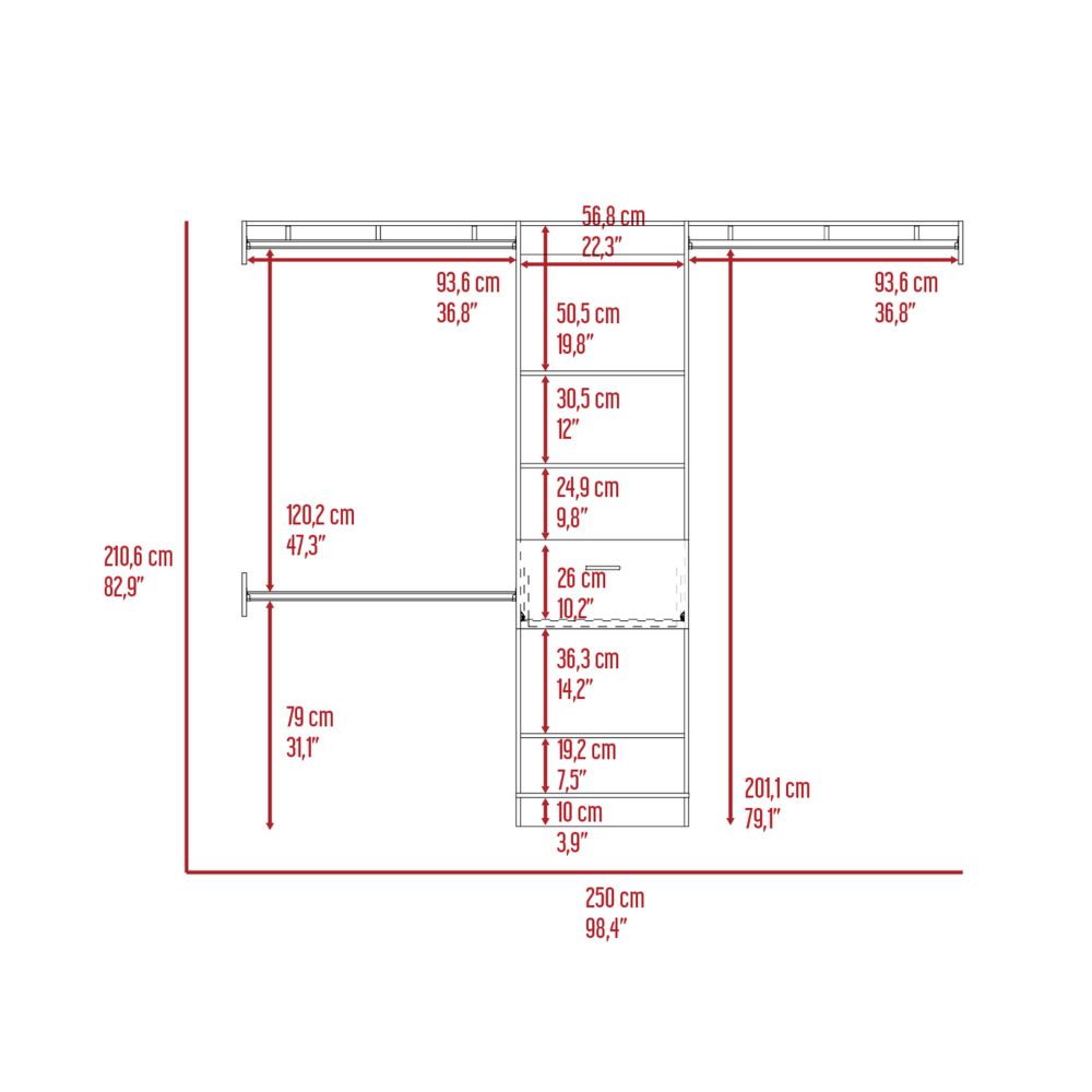 Calveston 1 Drawer 4 Shelf Closet System White White Particle Board