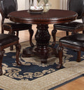 Classic Formal Dining Room Table And 4X Side Chairs Brown 5Pc Set Dining Table Pedestal Base Antique Round Table Faux Leather Upholstered Chair Brown Wood Dining Room Solid Wood Rubberwood Round Dining Table With Chair Wood Wood Brown Solid Back Seats 4