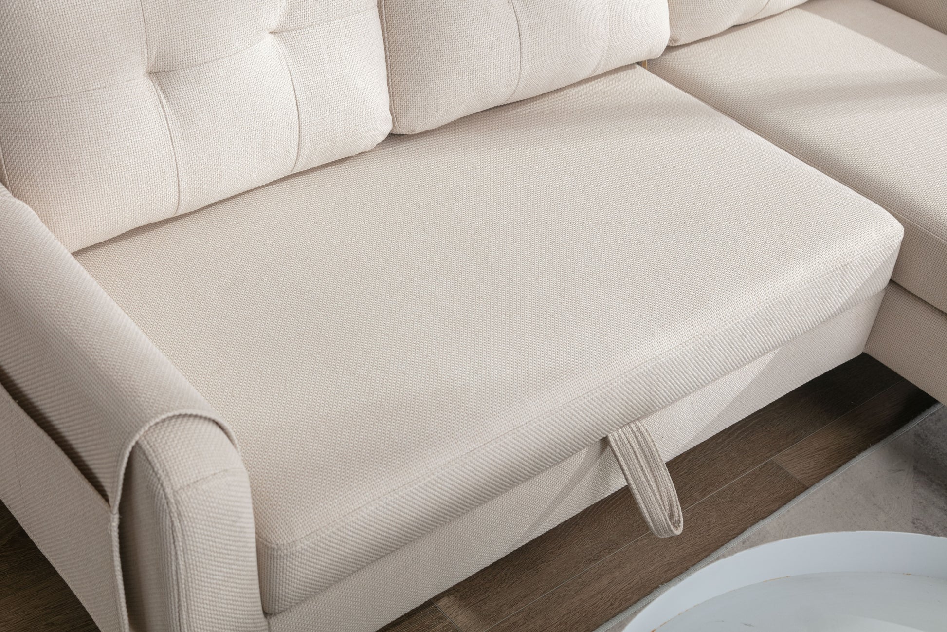 United We Win Sectional Sofa Reversible Sectional Sleeper Sectional Sofa With Storage Chaise Beige Polyester