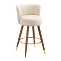 Coolmore Counter Height Bar Stools Set Of 2 For Kitchen Counter Solid Wood Legs With A Fixed Height Of 360 Degrees Ivory Solid Wood