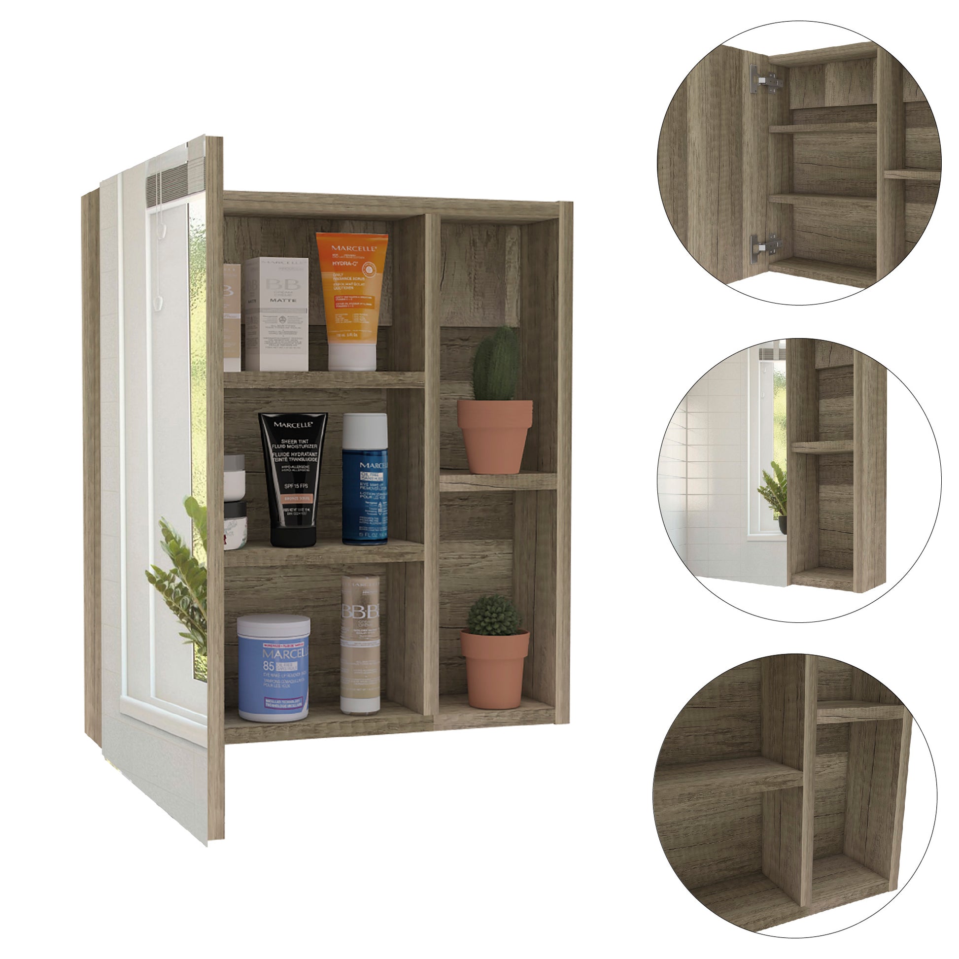 Whirlwind 1 Shelf Rectangle Medicine Cabinet With Mirror Light Oak Light Oak Particle Board