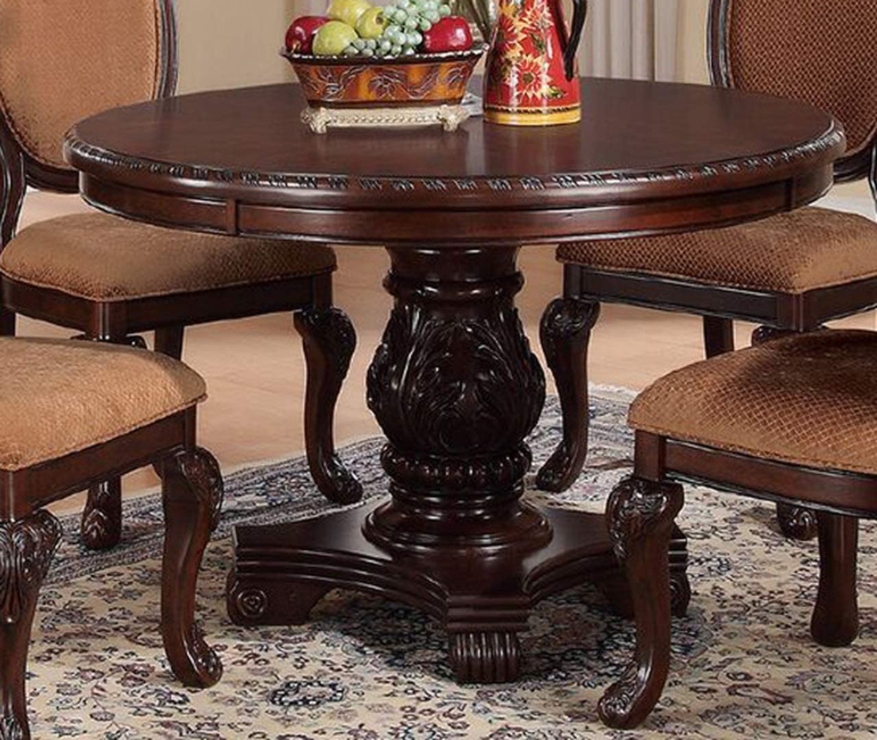 Majestic Formal Dining Room Table Brown 1Pc Dining Table Only Pedestal Base Royal Round Table Brown Brown Dining Room Traditional Rubberwood Rubber Wood Pedestal