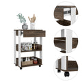 White And Dark Walnut 1 Drawer 2 Shelf Kitchen Cart With Caster Brown Particle Board