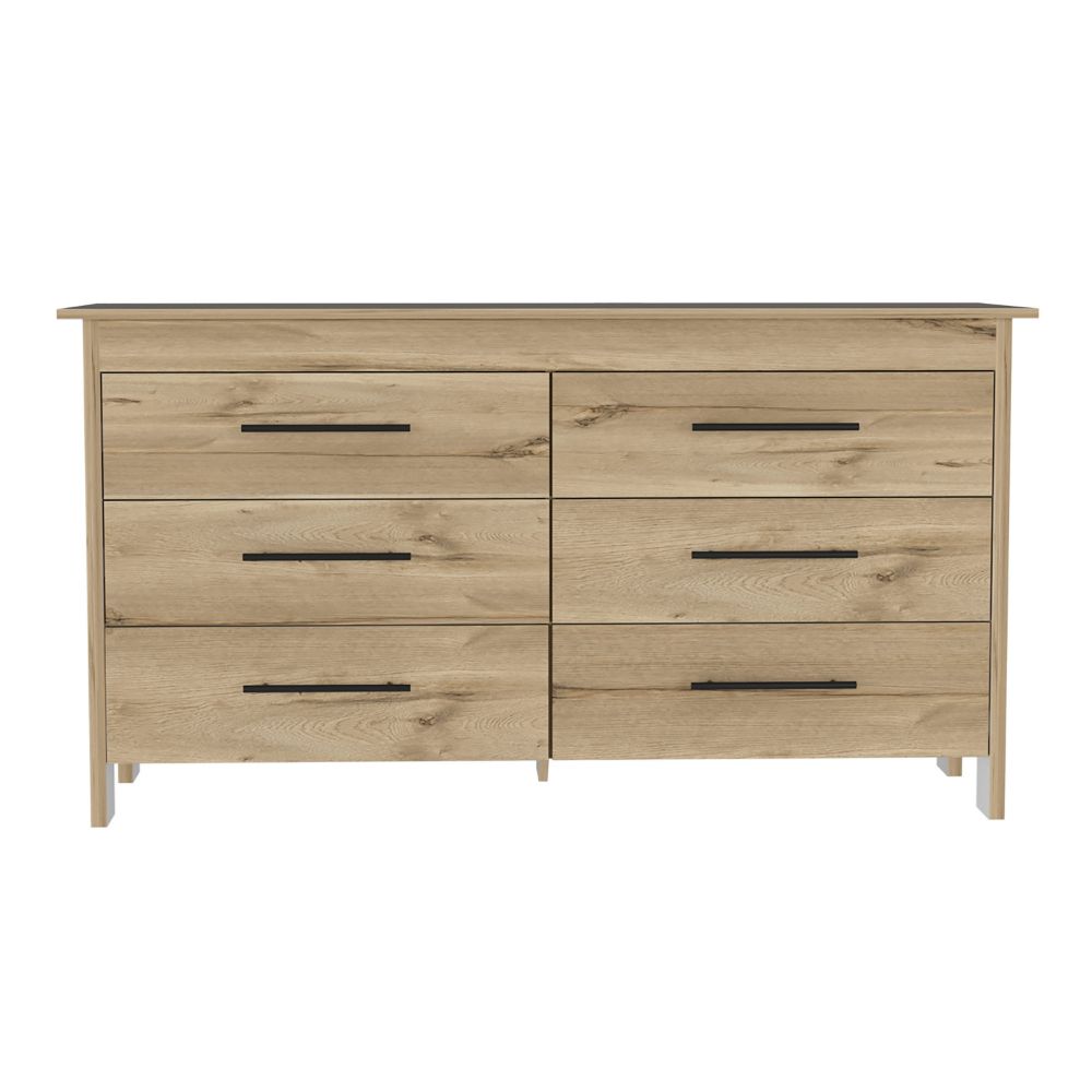 Southington 6 Drawer Rectangle Dresser Light Oak And White Beige Particle Board