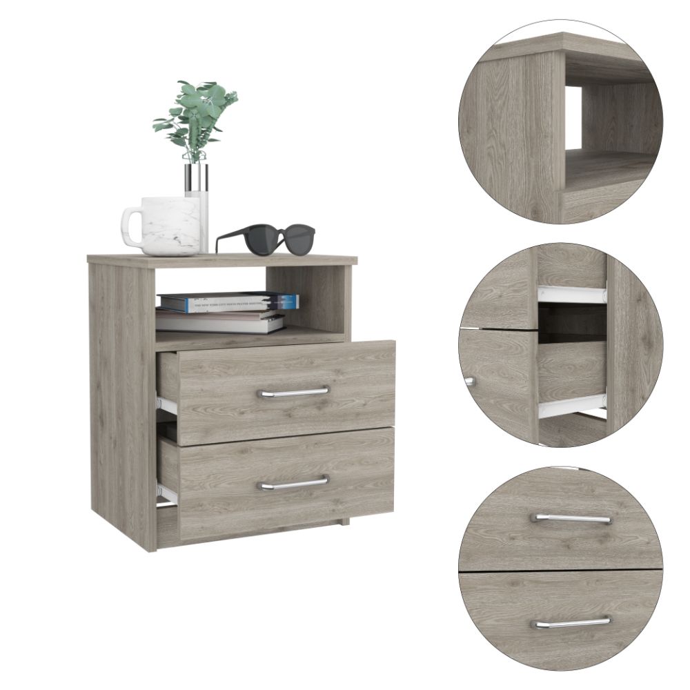 Brookeline 2 Drawer 1 Shelf Rectangle Nightstand Light Grey Light Gray Particle Board