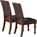 Royal Majestic Formal Set Of 2 Arm Chairs Brown Color Rubberwood Dining Room Furniture Faux Leather Upholstered Seat Brown Brown Dining Room Luxury,Traditional Arm Chair Rubberwood Rubber Wood