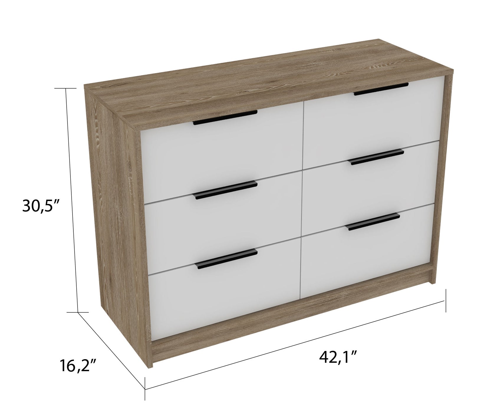 Longhill 6 Drawer Rectangle Dresser Pine And White White Particle Board