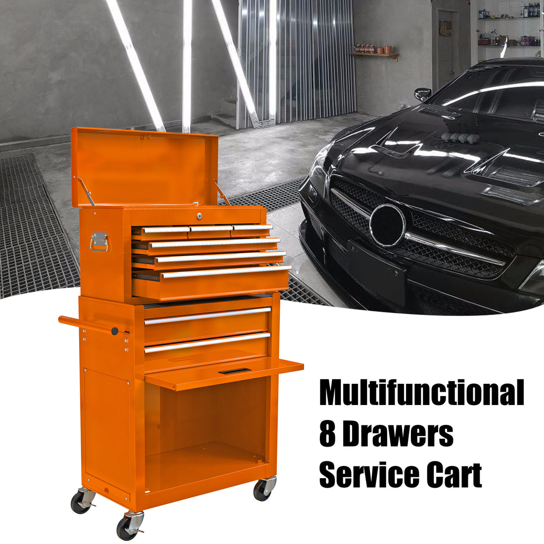 High Capacity Rolling Tool Chest With Wheels And Drawers, 8 Drawer Tool Storage Cabinet Orange Orange Steel