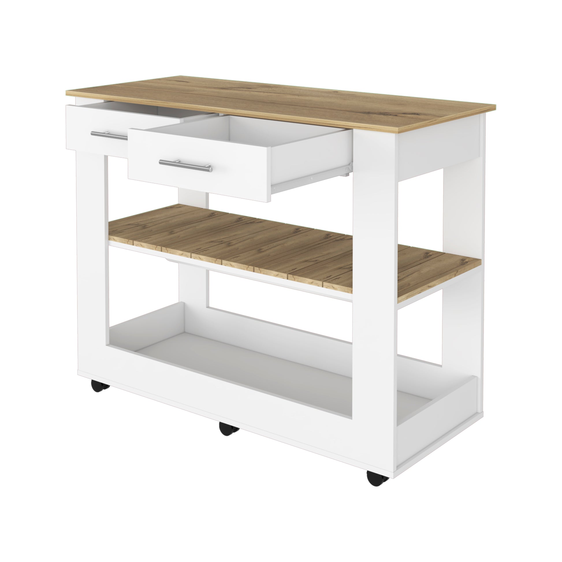 Rockaway 2 Drawer 2 Shelf Kitchen Island White And Light Oak White Particle Board