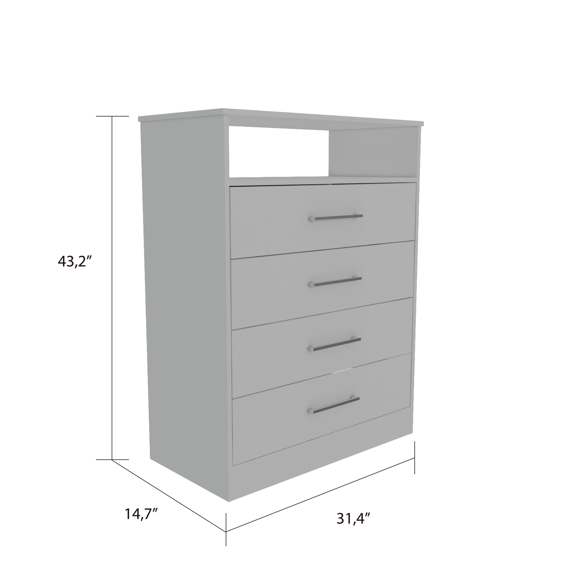 Cassville 4 Drawer 1 Shelf Dresser White White Particle Board