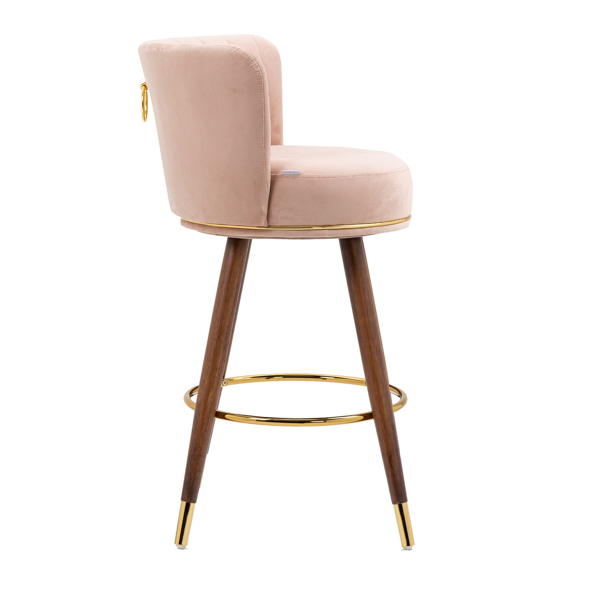 Coolmore Counter Height Bar Stools Set Of 2 For Kitchen Counter Solid Wood Legs With Fabric With A Fixed Height Of 360 Degrees Pink Solid Wood