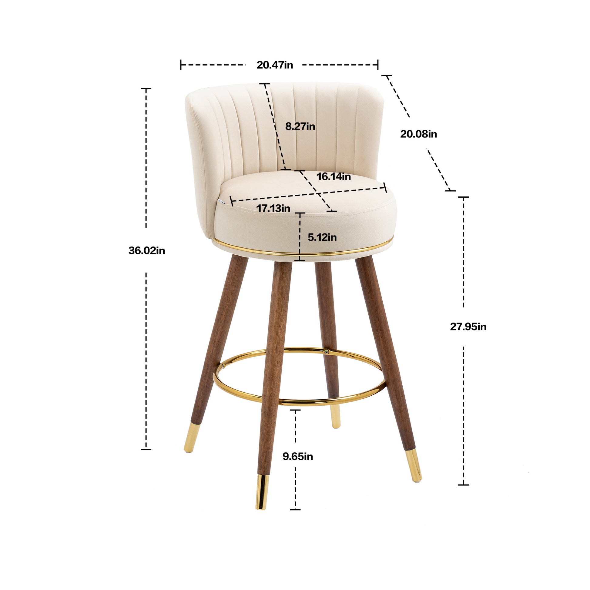Coolmore Counter Height Bar Stools Set Of 2 For Kitchen Counter Solid Wood Legs With A Fixed Height Of 360 Degrees Ivory Solid Wood