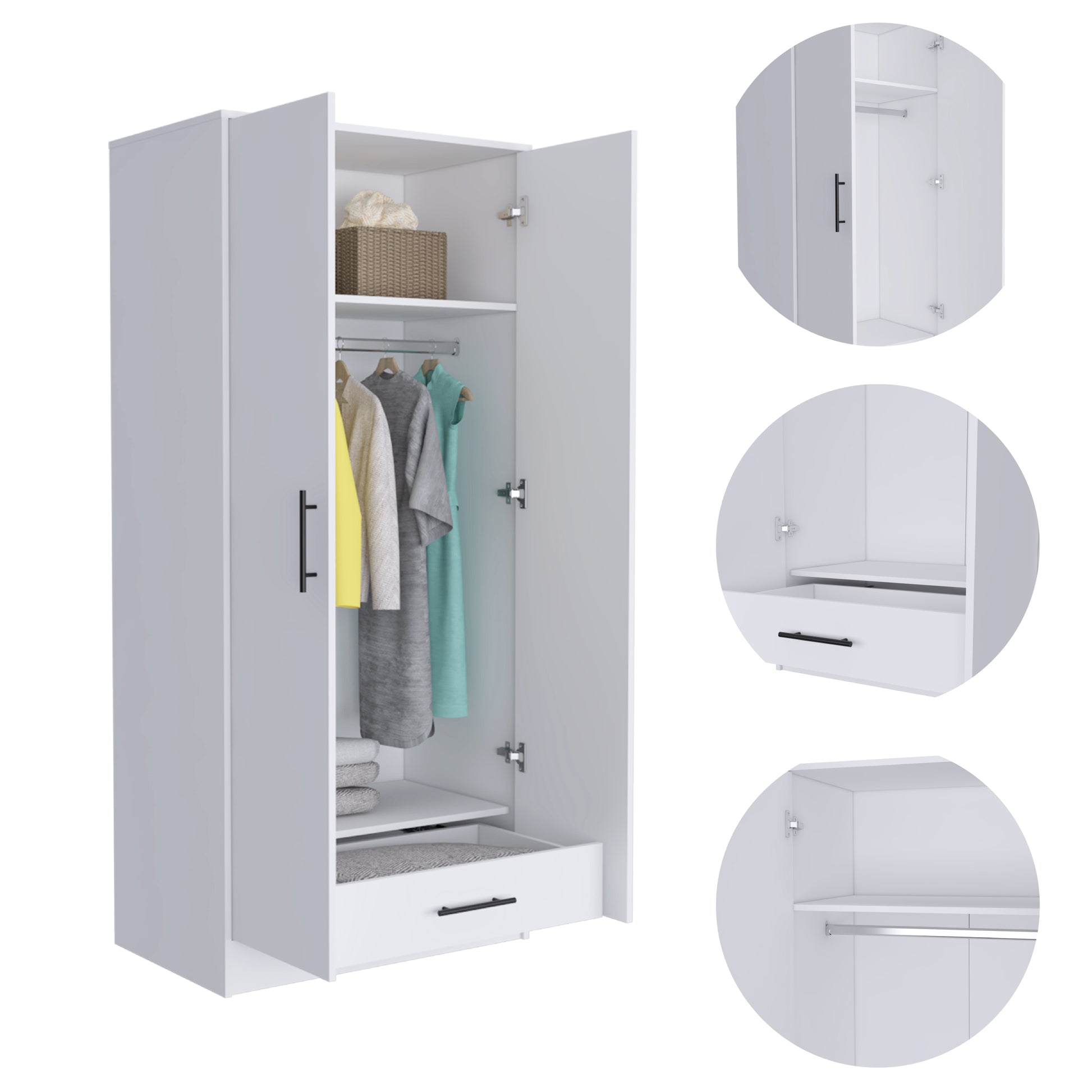 Conway Rectangle Armoire White White Particle Board