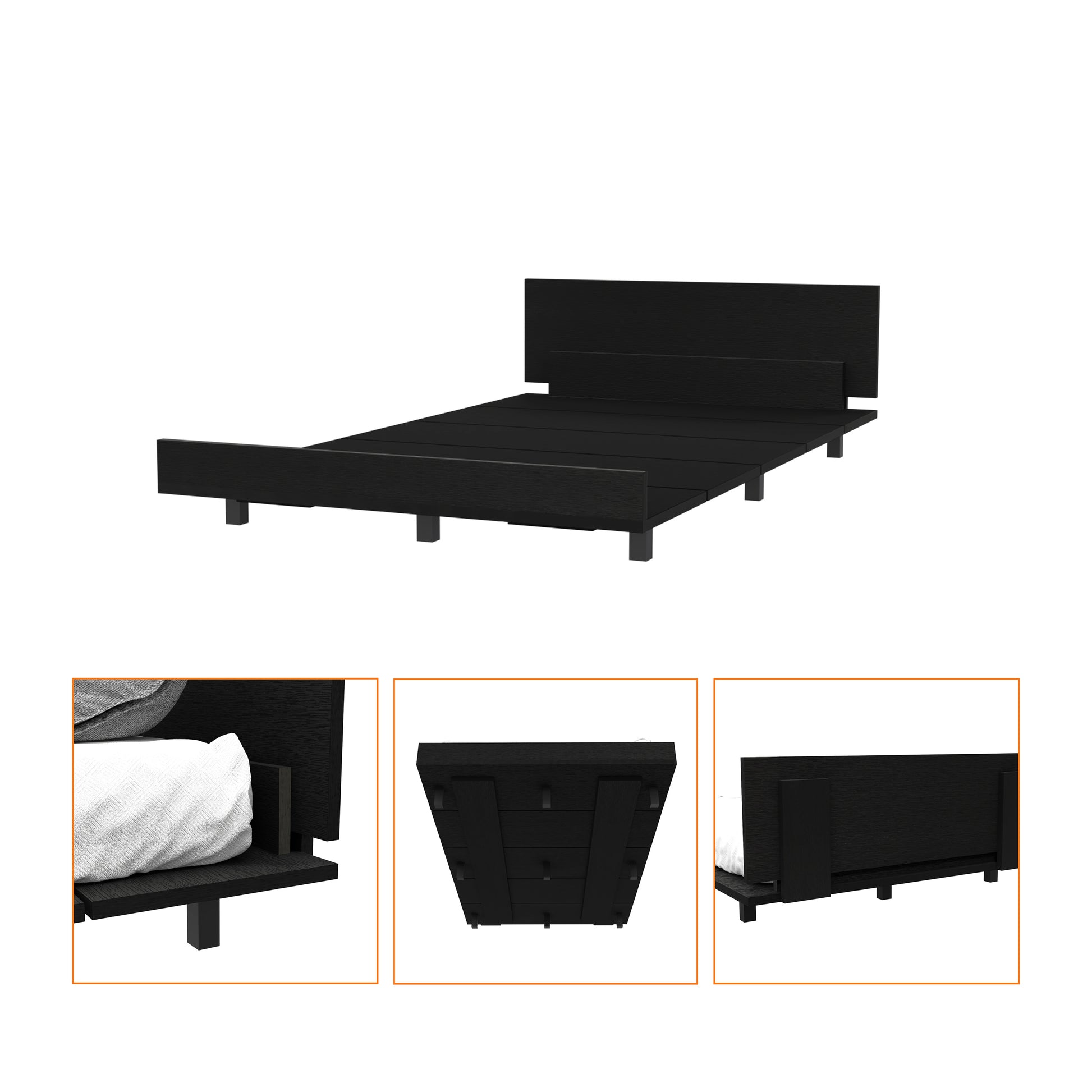 Nimmo Twin Bed Frame Black Wengue Twin Black Particle Board