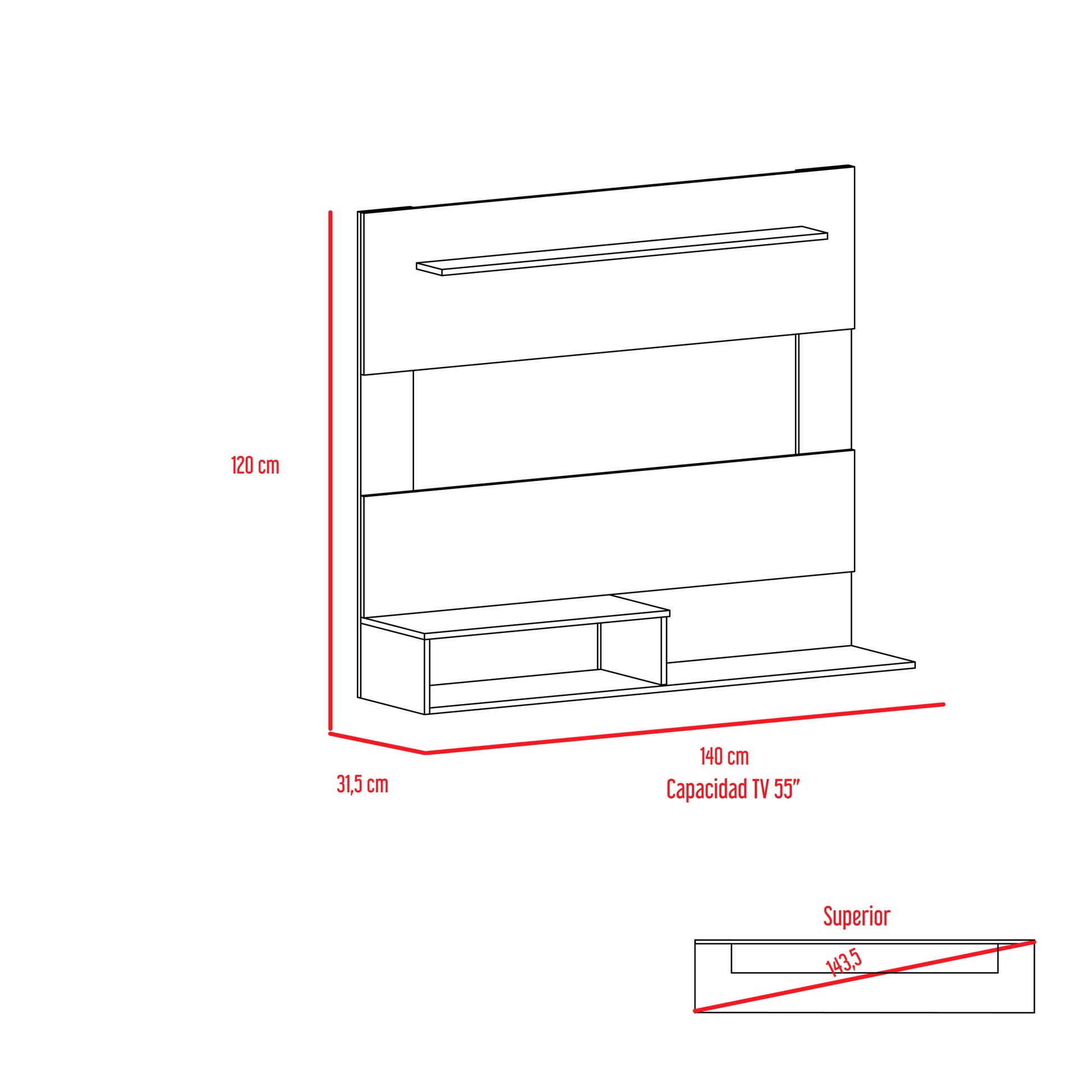 Forest Hills 3 Shelf Floating Entertainment Center Light Pine Beige 50 59 Inches Particle Board