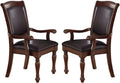 Royal Majestic Formal Set Of 2 Arm Chairs Brown Color Rubberwood Dining Room Furniture Faux Leather Upholstered Seat Brown Brown Dining Room Luxury,Traditional Arm Chair Rubberwood Rubber Wood