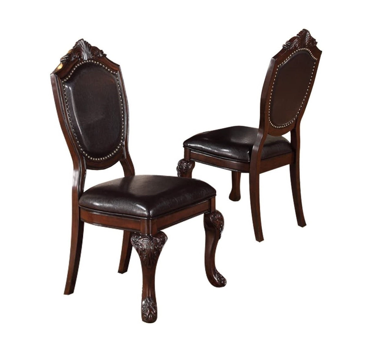 Royal Majestic Formal Set Of 2 Side Chairs Brown Color Rubberwood Dining Room Furniture Intricate Design Faux Leather Upholstered Seat Brown Brown Dining Room Luxury,Traditional Dining Chairs Rubberwood Solid Back Rubber Wood