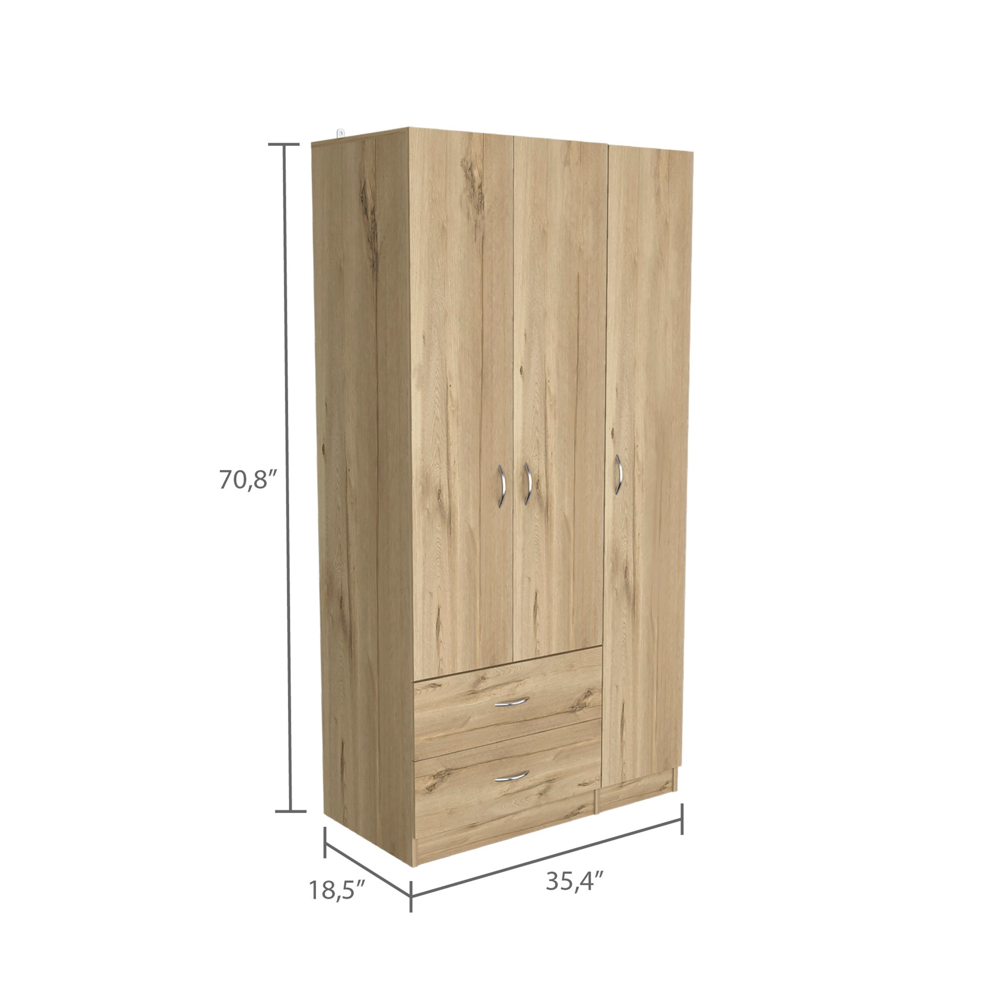 Rowaton 2 Drawer 3 Door Armoire Light Oak Light Oak Bedroom Particle Board