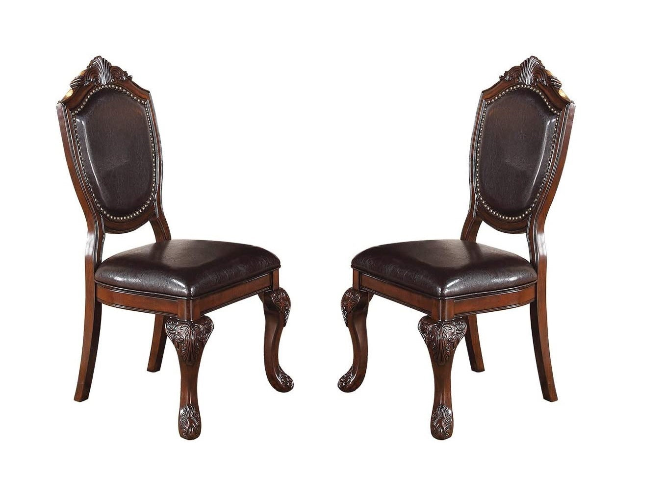 Royal Majestic Formal Set Of 2 Side Chairs Brown Color Rubberwood Dining Room Furniture Intricate Design Faux Leather Upholstered Seat Brown Brown Dining Room Luxury,Traditional Dining Chairs Rubberwood Solid Back Rubber Wood