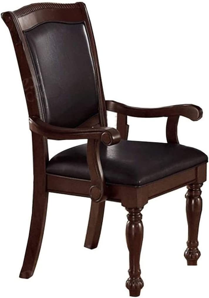 Royal Majestic Formal Set Of 2 Arm Chairs Brown Color Rubberwood Dining Room Furniture Faux Leather Upholstered Seat Brown Brown Dining Room Luxury,Traditional Arm Chair Rubberwood Rubber Wood