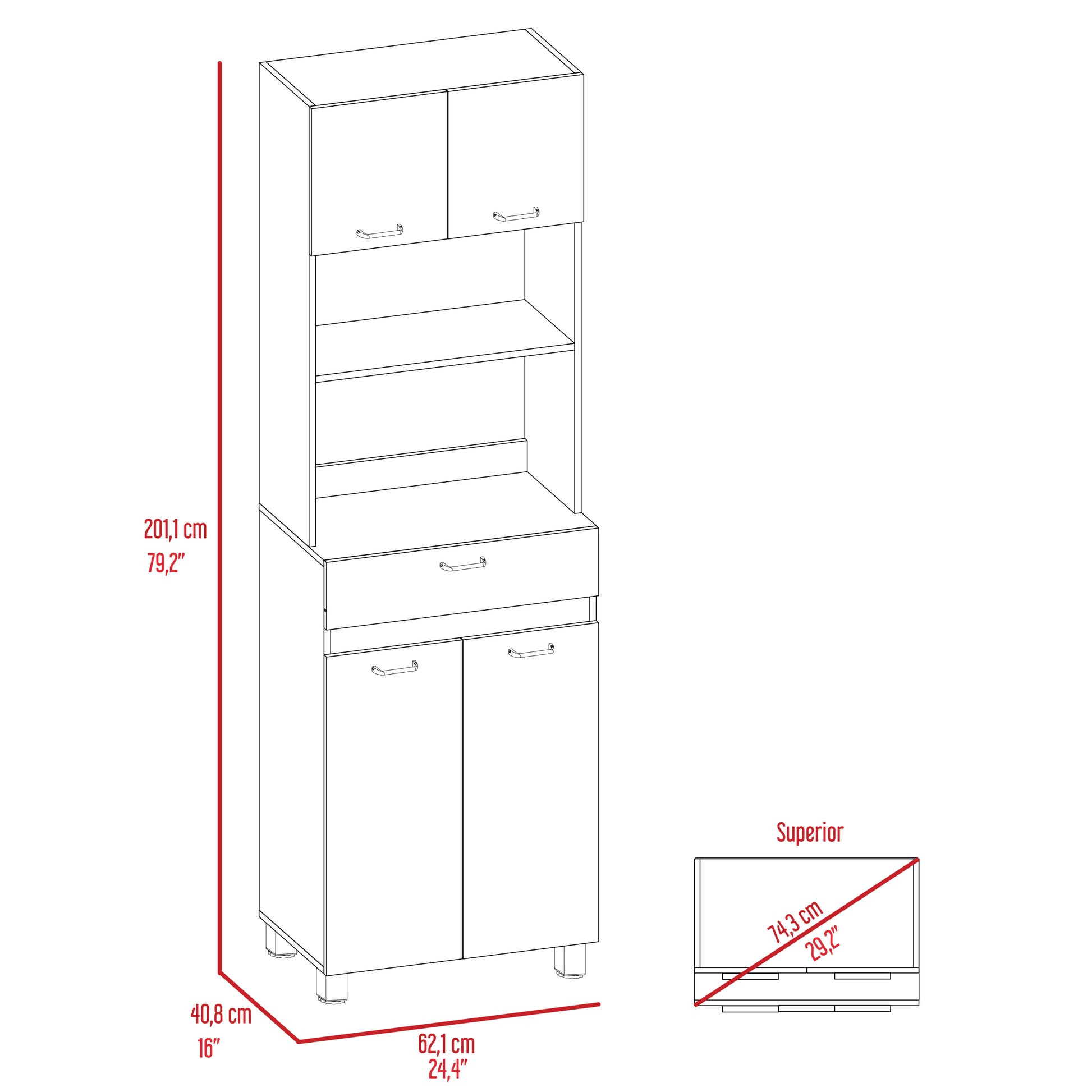 Pembrooke 2 Shelf 1 Drawer Microwave Pantry Cabinet White White Particle Board