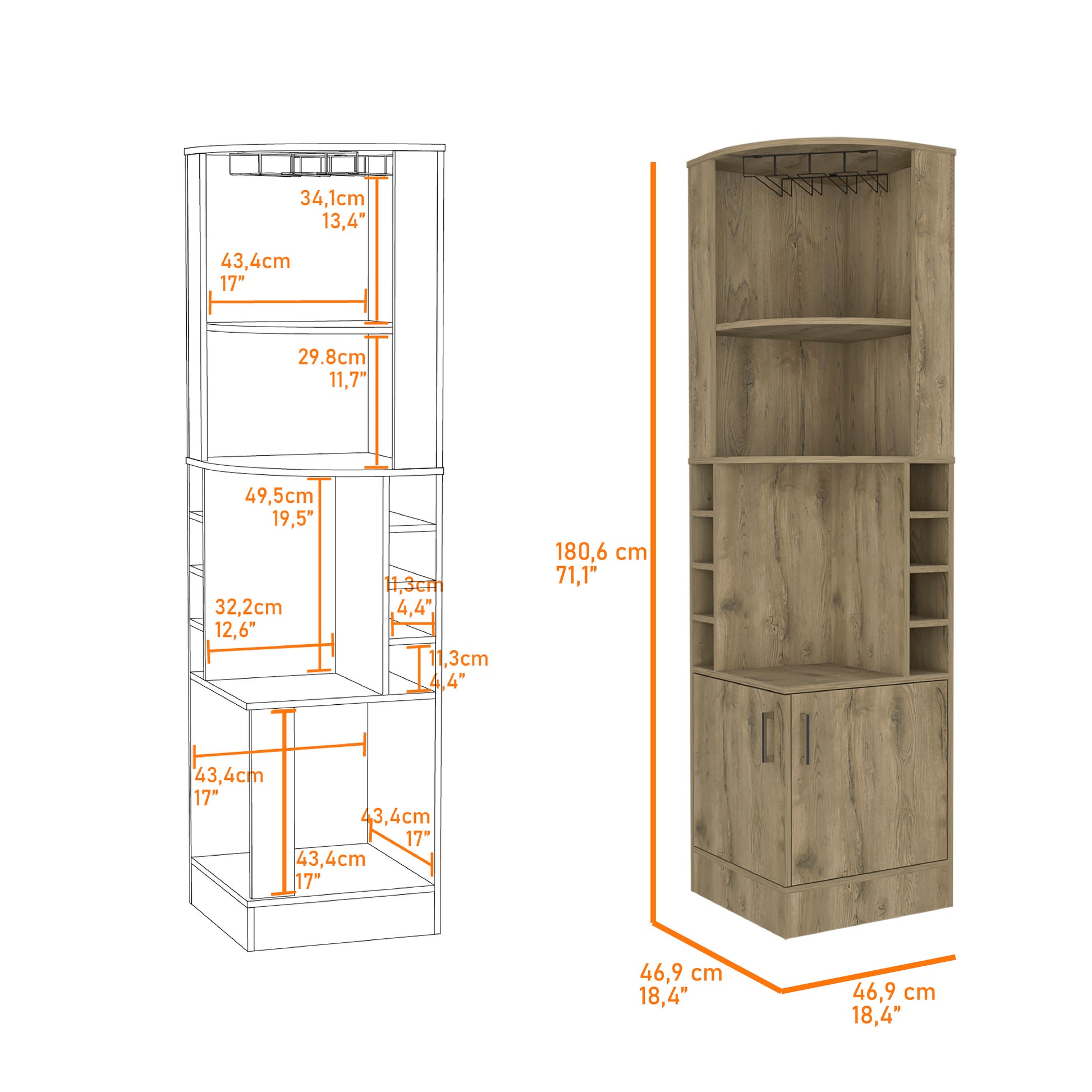 Macadamia 8 Bottle 2 Shelf Bar Cabinet Freestanding 5 Or More Shelves Beige Primary Living Space Shelves Included Particle Board