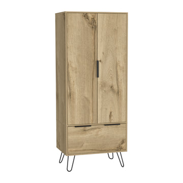 Light Oak Wooden Wardrobe With 2 Doors And 1 Drawer Light Oak Particle Board