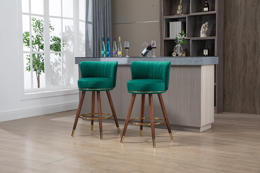 Coolmore Counter Height Bar Stools Set Of 2 For Kitchen Counter Solid Wood Legs With A Fixed Height Of 360 Degrees Emerald Solid Wood