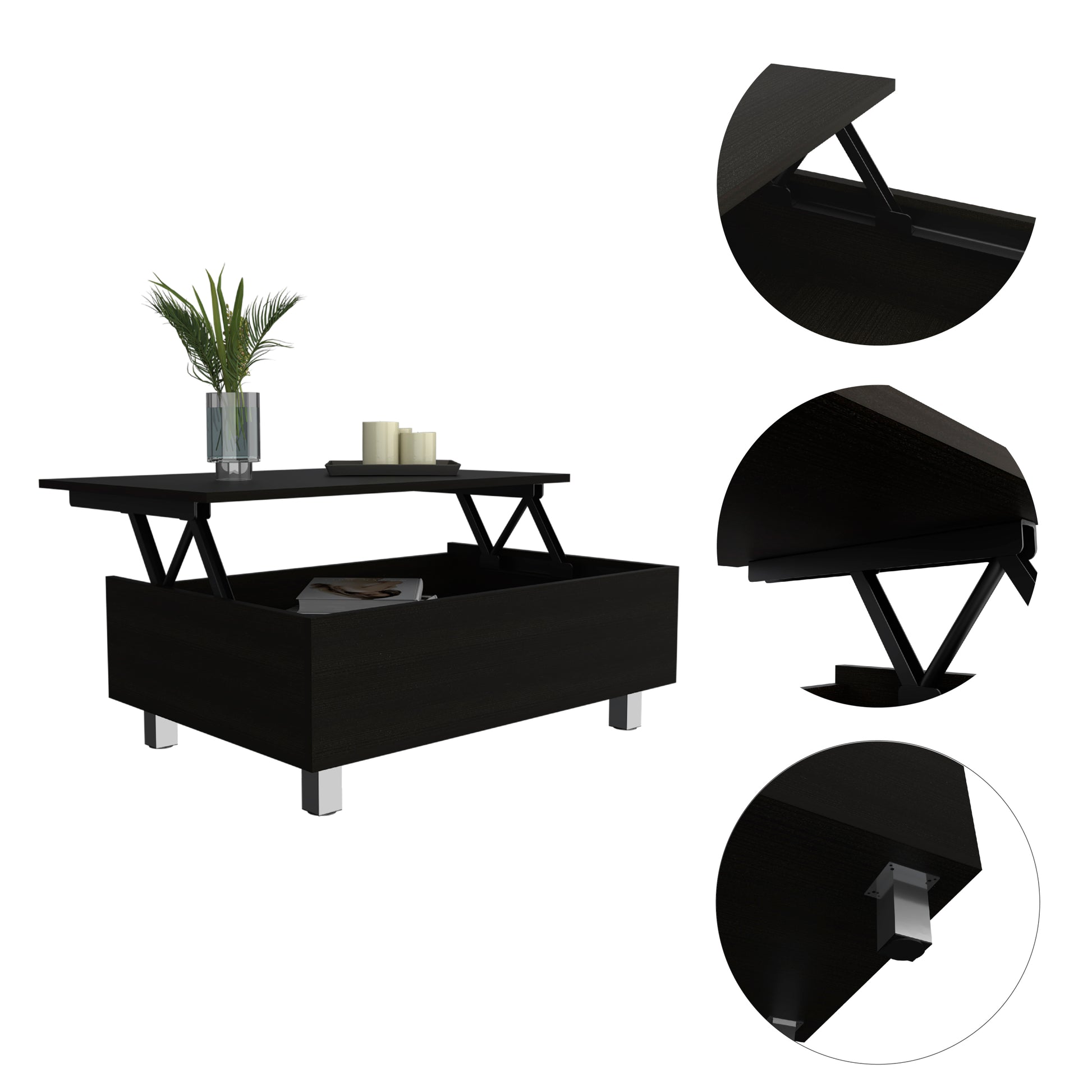 Tilton Rectangle Lift Top Coffee Table Black Wengue Black Particle Board