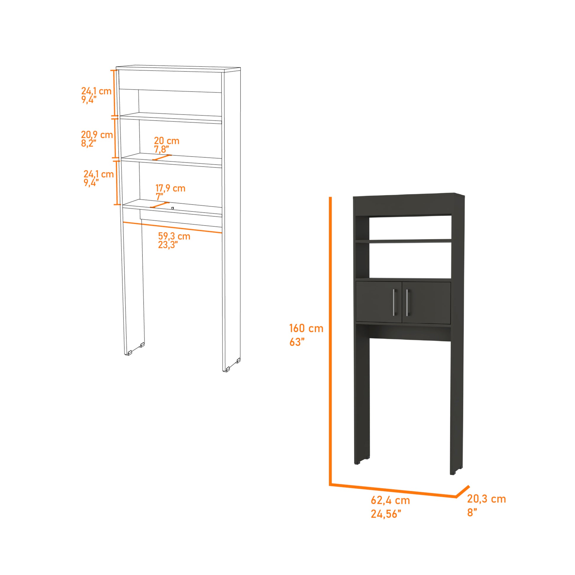 Morley 2 Shelf Over The Toilet Cabinet Black Wengue Black Particle Board