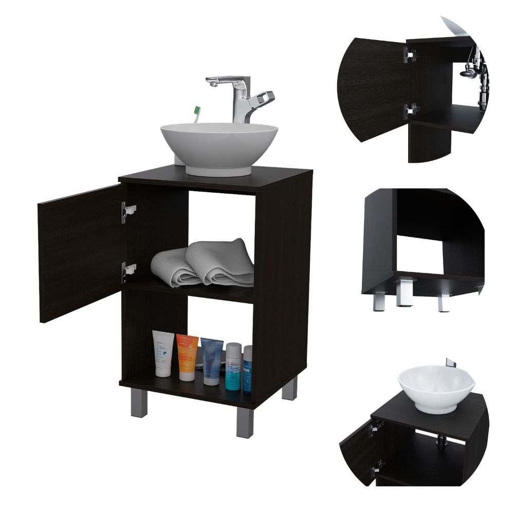 Saybrooke 1 Shelf Single Bathroom Vanity Black Wengue Black Particle Board