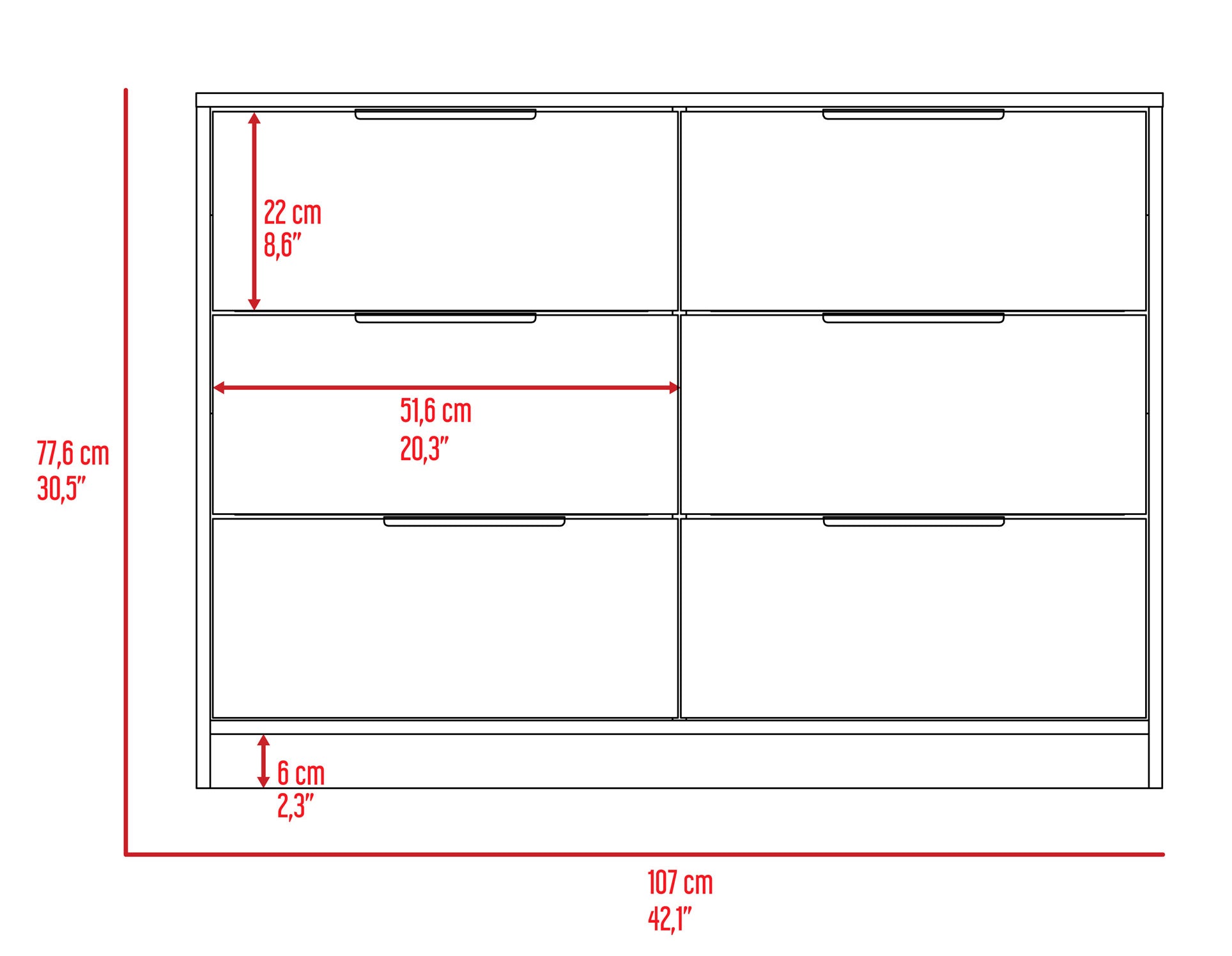 Longhill 6 Drawer Rectangle Dresser Pine And White White Particle Board