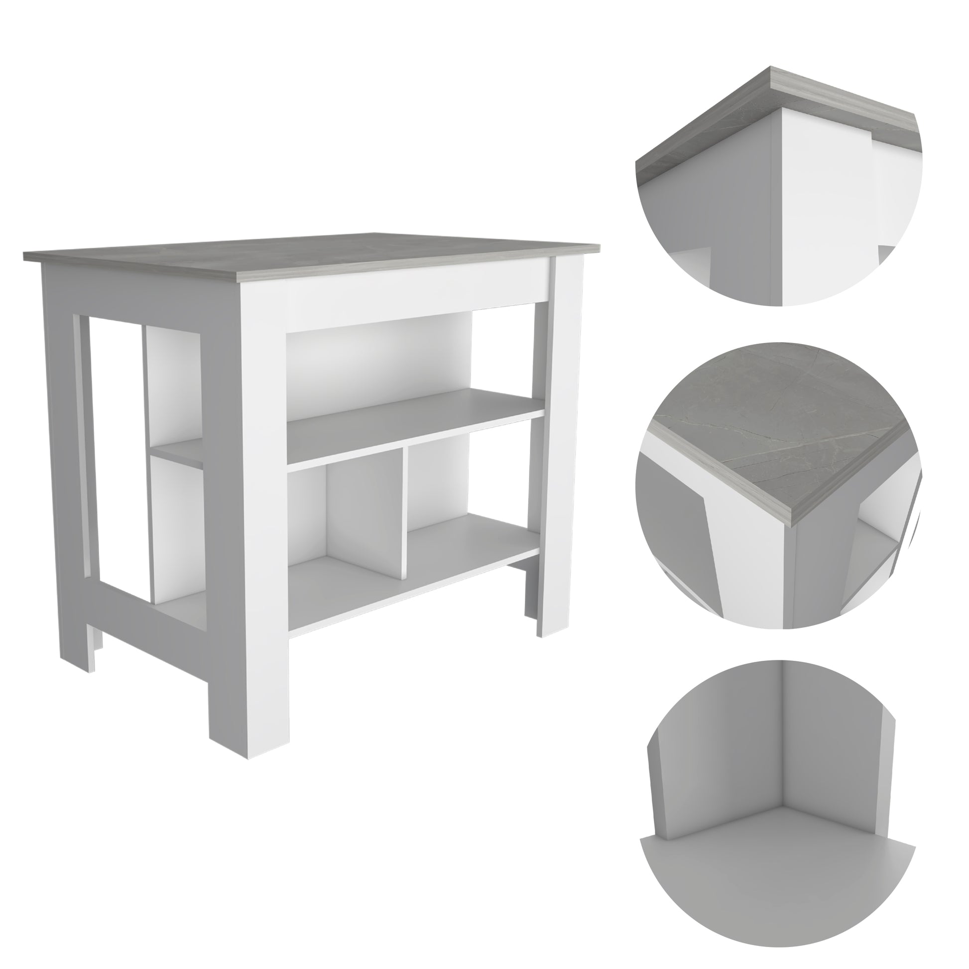 Rockaway 3 Shelf Kitchen Island White And Ibiza Marble White Particle Board