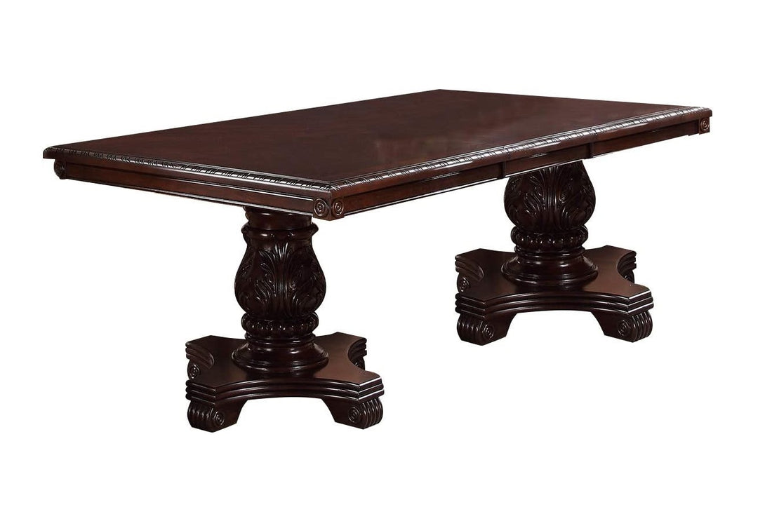 Formal Dining Room Table W Leaf Brown 1Pc Dining Table Only Double Pedestal Base Royal Rectangle Table Brown Espresso Dining Room Luxury,Traditional Rubberwood Rubber Wood