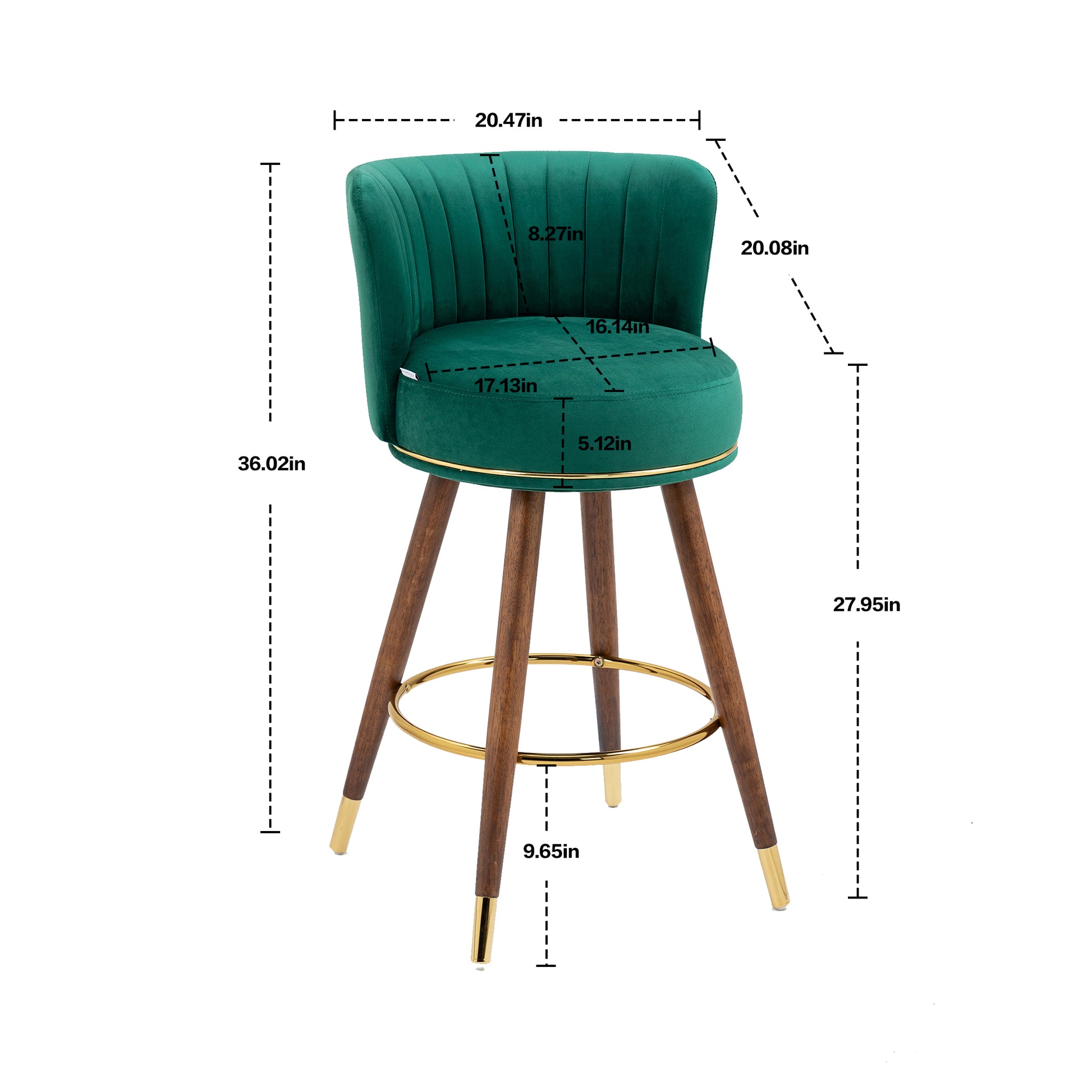 Coolmore Counter Height Bar Stools Set Of 2 For Kitchen Counter Solid Wood Legs With A Fixed Height Of 360 Degrees Emerald Solid Wood