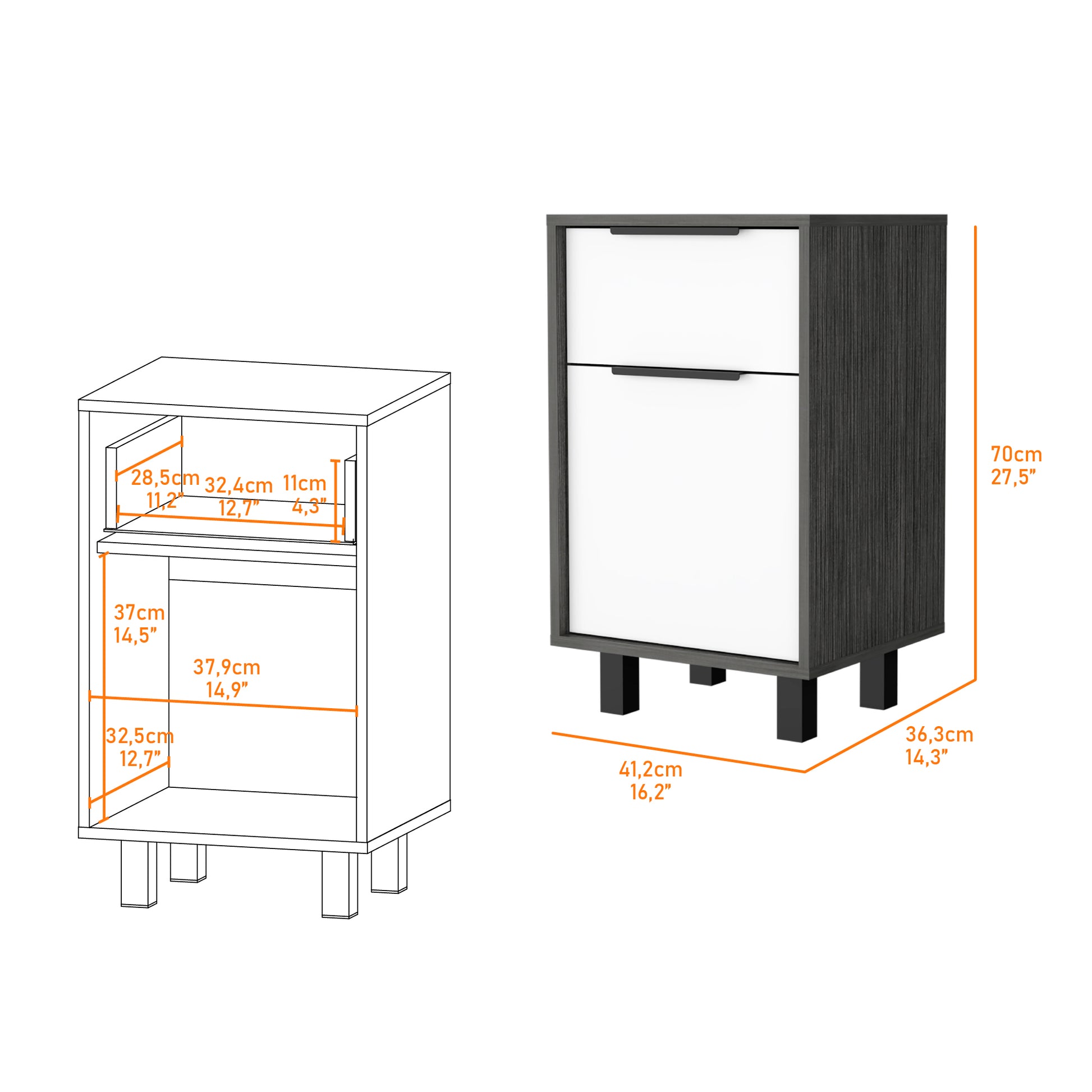 Smokey Oak And White 1 Drawer Nightstand White Particle Board