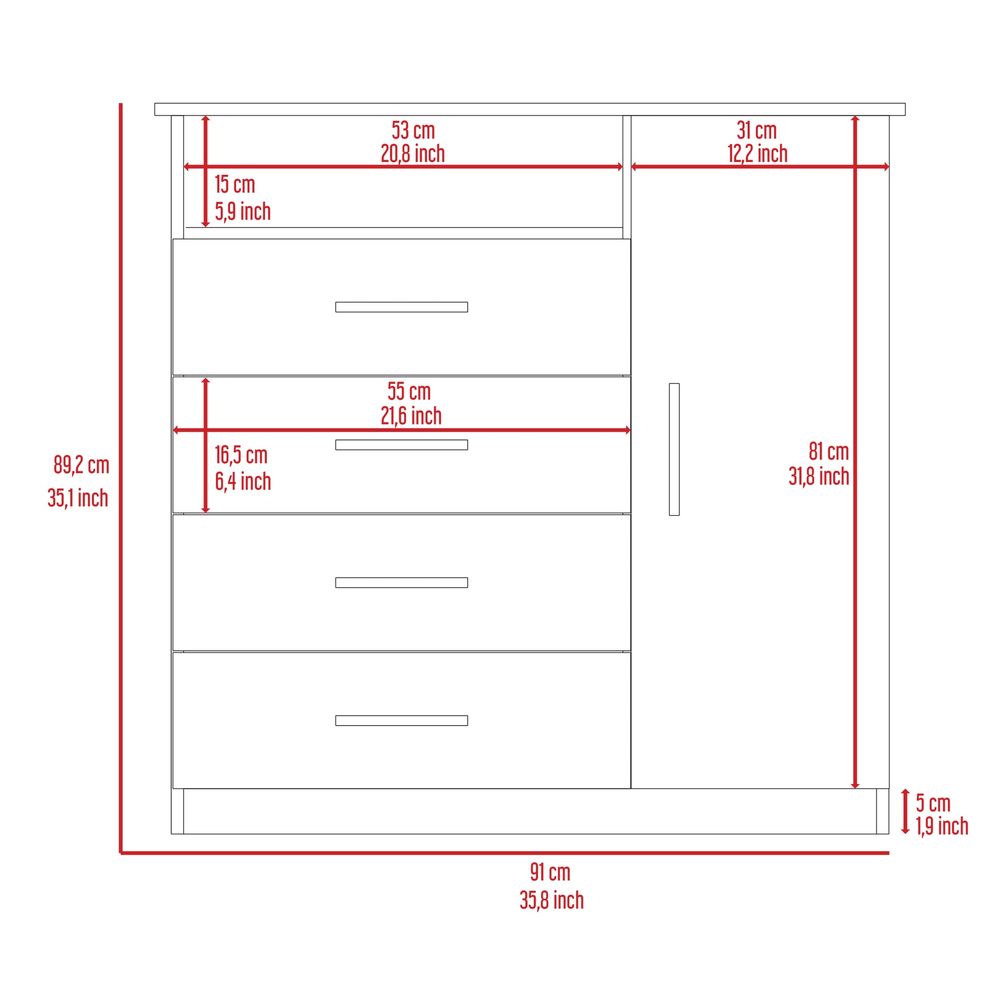 Baylon 4 Drawer 1 Shelf Dresser White White Particle Board