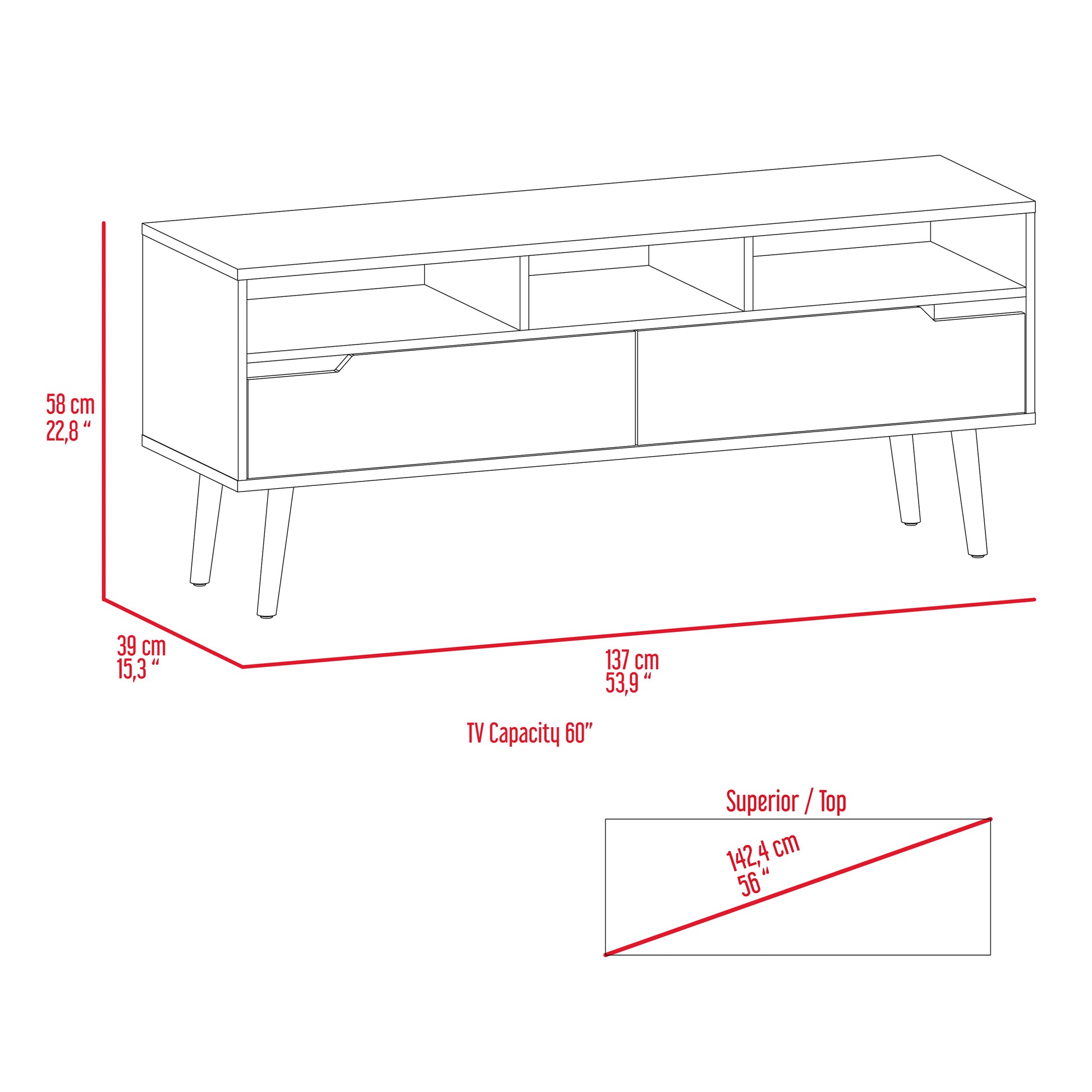 Haven 2 Drawer 3 Shelf Tv Stand Dark Walnut Brown 60 69 Inches Particle Board