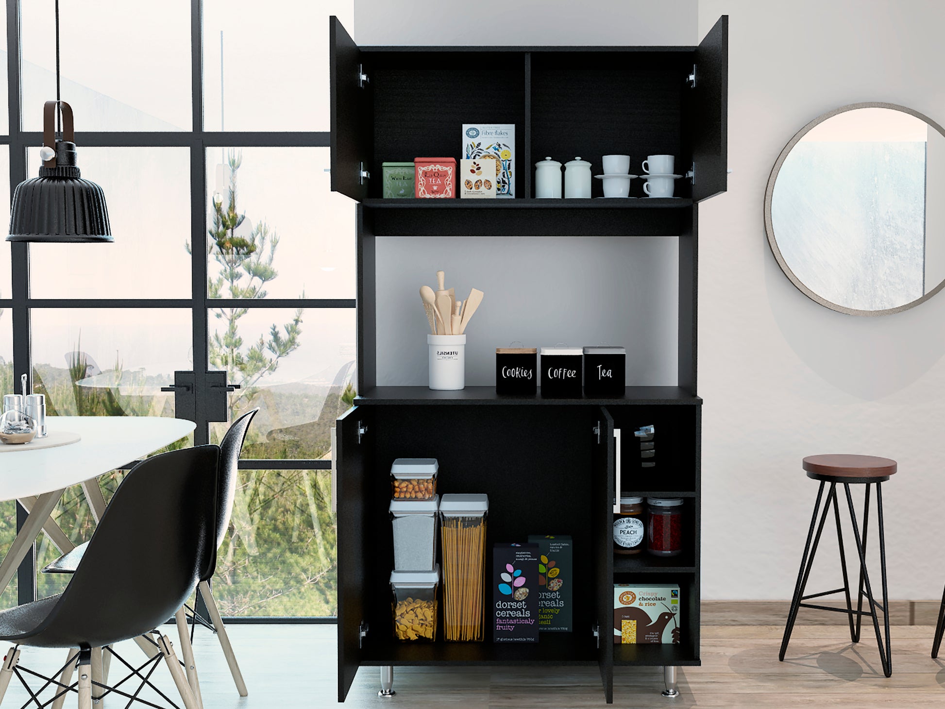 Bayshore 3 Shelf Pantry Cabinet Black Wengue Black Particle Board