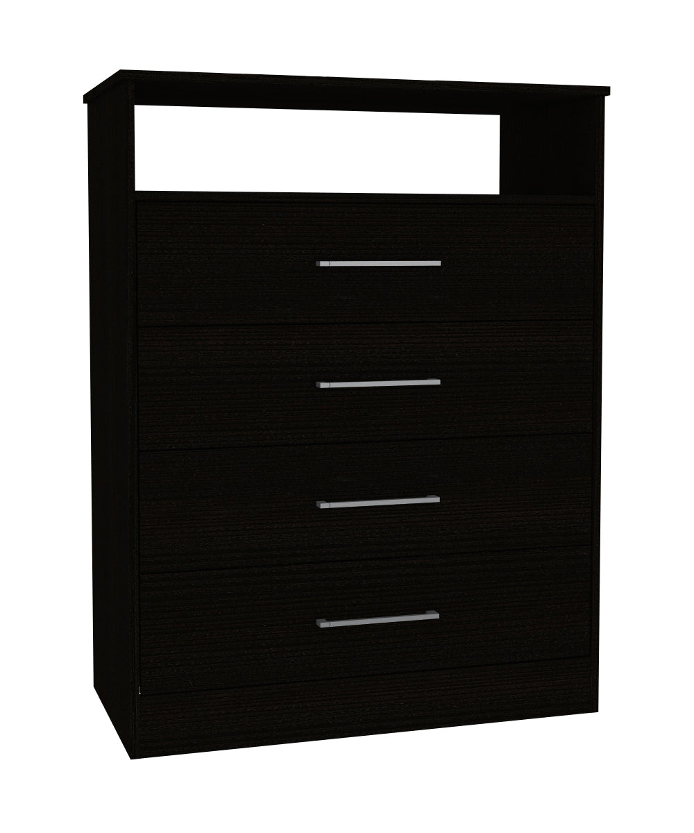 Cassville 4 Drawer 1 Shelf Dresser Black Wengue Black Particle Board