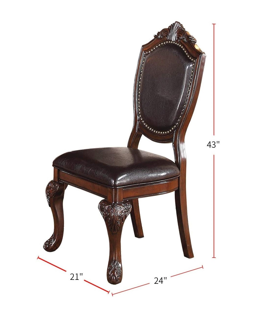 Royal Majestic Formal Set Of 2 Side Chairs Brown Color Rubberwood Dining Room Furniture Intricate Design Faux Leather Upholstered Seat Brown Brown Dining Room Luxury,Traditional Dining Chairs Rubberwood Solid Back Rubber Wood