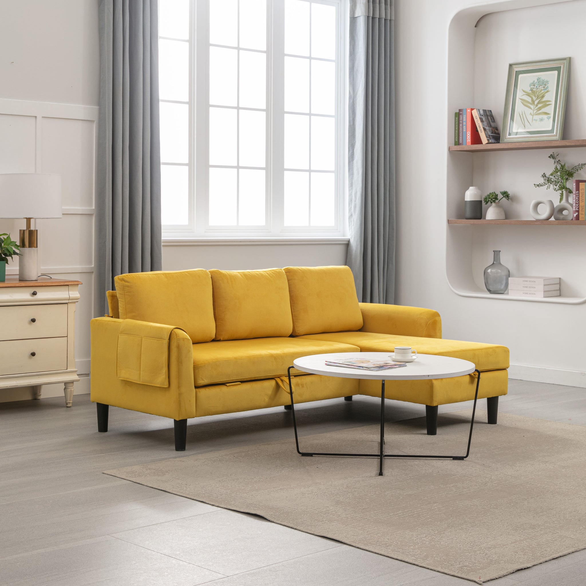 United We Win Sectional Sofa Reversible Sectional Sleeper Sectional Sofa With Storage Chaise Mustard Polyester