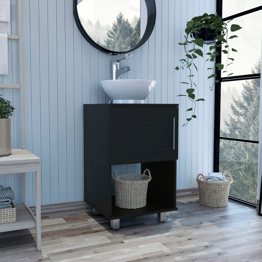 Saybrooke 1 Shelf Single Bathroom Vanity Black Wengue black-particle board